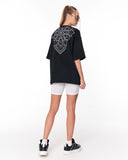 Embroidery Mandala Oversized Black T-shirt with large mandala artwork