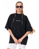 Embroidery Mandala Oversized Black T-shirt styled with white shorts