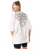 Embroidery Mandala Oversized White T-shirt with drop shoulder fit