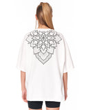 Embroidery Mandala Oversized White T-shirt styled with black shorts
