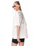 Embroidery Mandala Oversized White T-shirt with minimal front logo