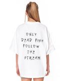 Follow The Stream White Oversized T-Shirt with statement text print