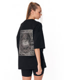 Gothic Depth Applique Patch Oversized Black T-shirt with drop shoulder cut
