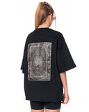 Gothic Depth Applique Patch Oversized Black T-shirt black cotton design