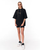 Gothic Depth Applique Patch Oversized Black T-shirt with patterned back detail