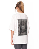 Gothic Depth Applique Patch Oversized White T-shirt with gothic back graphic