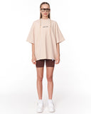 Heritage Fusion Beige Oversized T-shirt with artistic back panel design