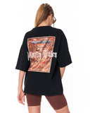 Heritage Fusion Black Oversized T-shirt styled with brown biker shorts