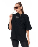 Look Mom Text Print Black Oversized T-Shirt with wide short sleeves