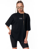 Look Mom Text Print Black Oversized T-Shirt with contrast text artwork