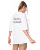 Look Mom Text Print White Oversized T-Shirt for casual streetwear styling