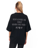 “Loved Me” Text Print Black Oversized T-shirt with graphic slogan detail