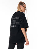 “Loved Me” Text Print Black Oversized T-shirt with wide short sleeves