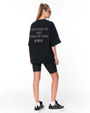 “Loved Me” Text Print Black Oversized T-shirt for women’s street style