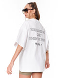 "Loved Me" Text Print White Oversized T-shirt women’s oversized silhouette