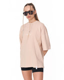Mandala Shining Print with 3D Embroidery Beige T-shirt minimal front logo