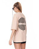 Mandala Shining Print with 3D Embroidery Beige T-shirt drop shoulder style