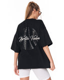 Mandala Shining Print with 3D Embroidery Black T-shirt premium cotton look