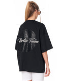 Mandala Shining Print with 3D Embroidery Black T-shirt with front logo