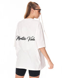 Mandala Shining Print with 3D Embroidery White T-shirt drop shoulder design