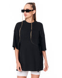 Martin Valen Oversized Embossed Basic Black T-shirt paired with black sunglasses