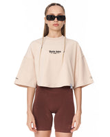 Martin Valen Sleeve and Chest 3D Printed Beige Crop-Top T-Shirt