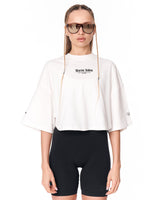 Martin Valen Sleeve and Chest 3D Printed White Crop-Top T-Shirt