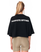 Namaste Oversized Schwarzes Crop-Top T-Shirt