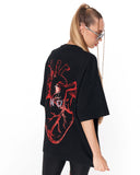 No Heart Graphic Black Oversized T-shirt with artistic anatomical print