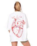 No Heart Graphic White Oversized T-shirt with minimal chest detail