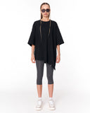 Women's Oversized Asymmetrical Black T-Shirt front close view