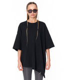 Women's Oversized Asymmetrical Black T-Shirt full front view