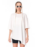 Women's Oversized Asymmetrical White T-Shirt full front view