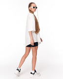 Women's Oversized Asymmetrical White T-Shirt front close view