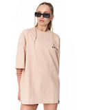 Oversized Chest 3D Printed Back Transfer Printed Beige T-shirt in soft beige streetwear style