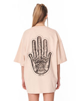 T-shirt beige oversize avec print 3D poitrine et transfer print dos