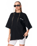Women's Oversized Chest and Back 3D Printed Black T-Shirt streetwear look