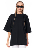 Women's Oversized Chest and Back 3D Printed Black T-Shirt with large hand artwork on back