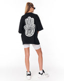 Women's Oversized Chest and Back 3D Printed Black T-Shirt with front logo print