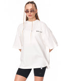 Oversized Martin Valen Screen Printed White T-shirt styled with sunglasses and shorts