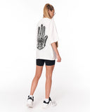 Oversized Martin Valen Screen Printed White T-shirt with black hand and eye artwork