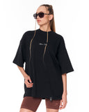Oversized Monarch Loop Black T-Shirt with moon phase butterfly artwork