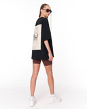 Oversized Monarch Loop Black T-Shirt with beige back graphic panel