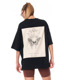 Oversized Monarch Loop Black T-Shirt paired with sunglasses and shorts
