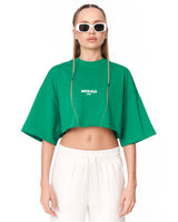T-shirt crop-top verde oversize "Slogan" designer con stampa