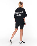 Underground Hip Hop Black Oversized T-Shirt with minimal chest logo detail