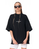 Urban DNA Applique Patch Oversized Black T-shirt with applique patch detail