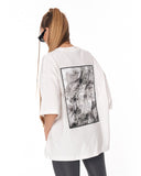Urban DNA Applique Patch Oversized White T-shirt with monochrome back graphic