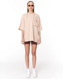 Utility Pocket Beige Oversized T-Shirt in neutral beige tone