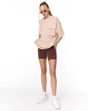 Utility Pocket Beige Oversized T-Shirt with casual pocket detail